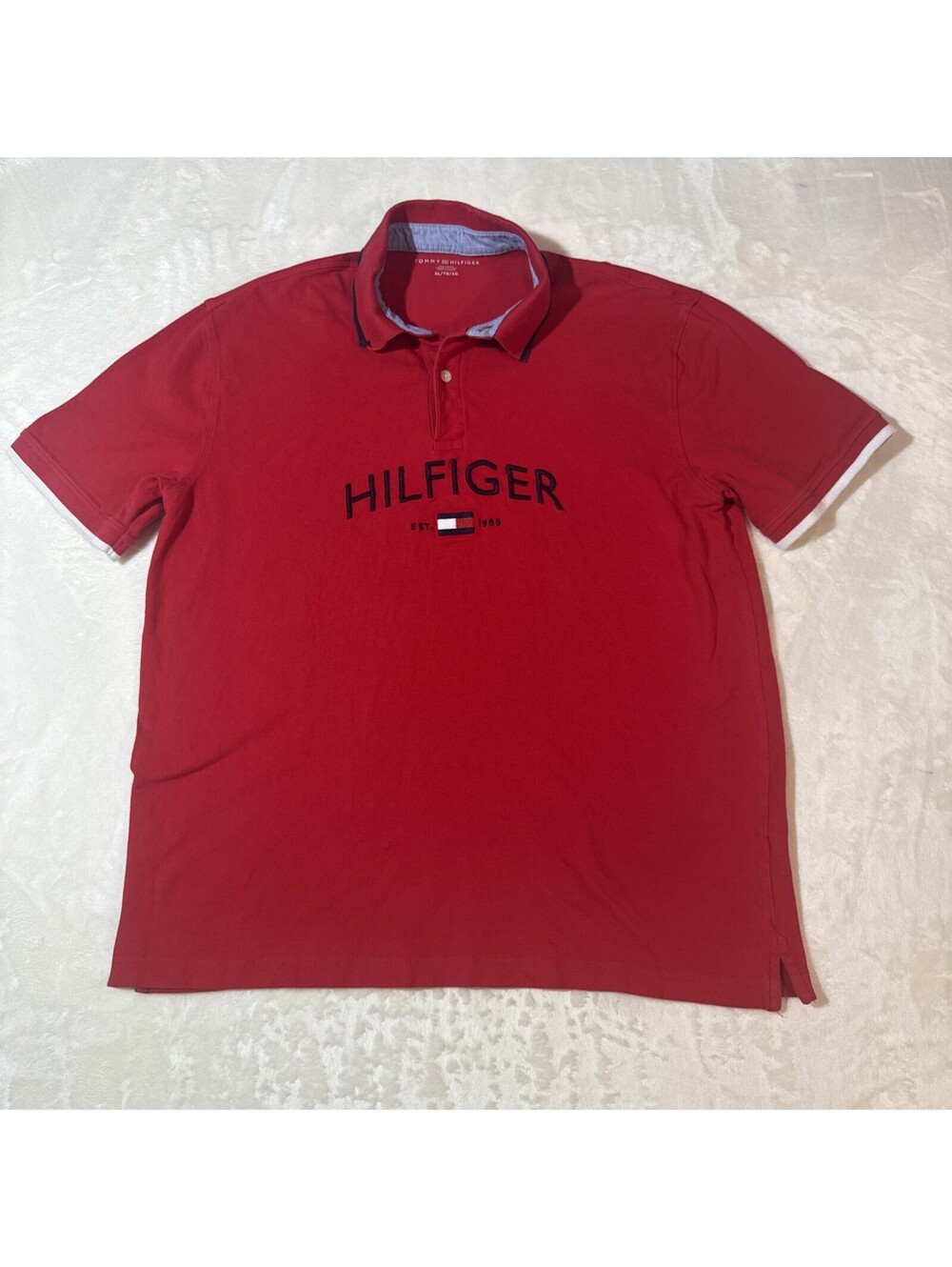 VTG Y2K Tommy Hilfiger Short Sleeve Polo Big Logo XL Red